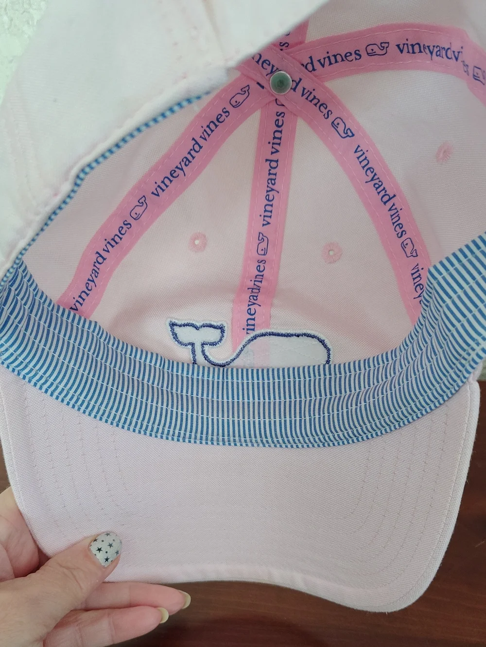 Vineyard Vines Pink Cotton Women's Ball Cap With Blue Gingham Whale